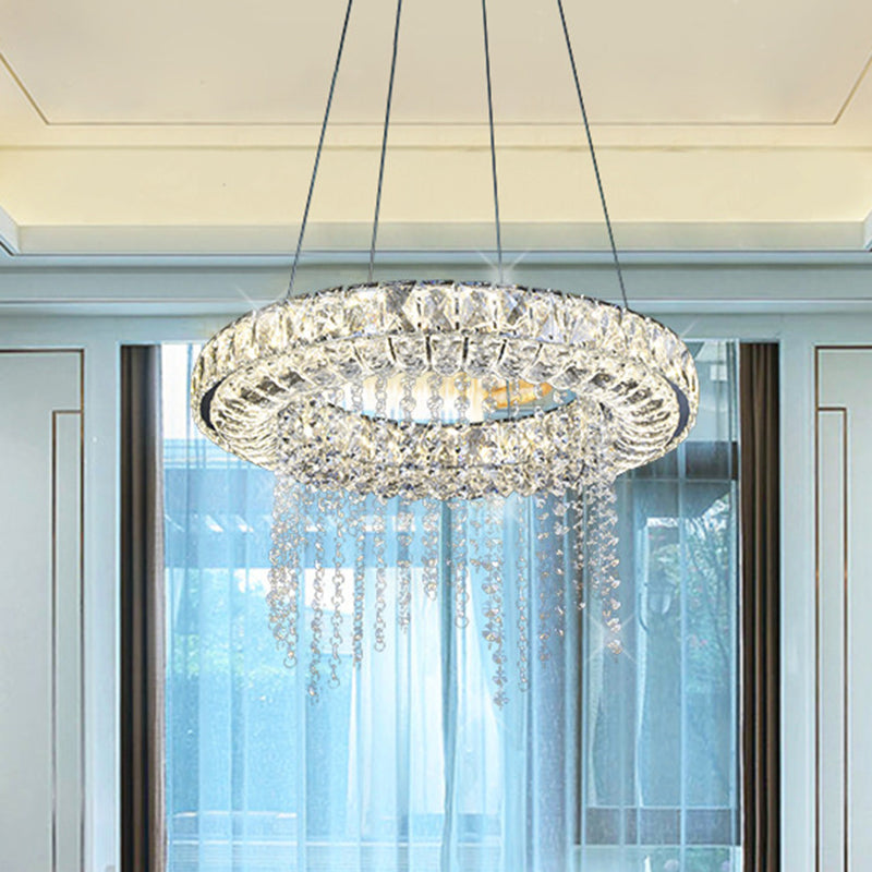 Black Ring Shape Chandelier Lighting Minimalist LED Crystal Hanging Light Fixture
