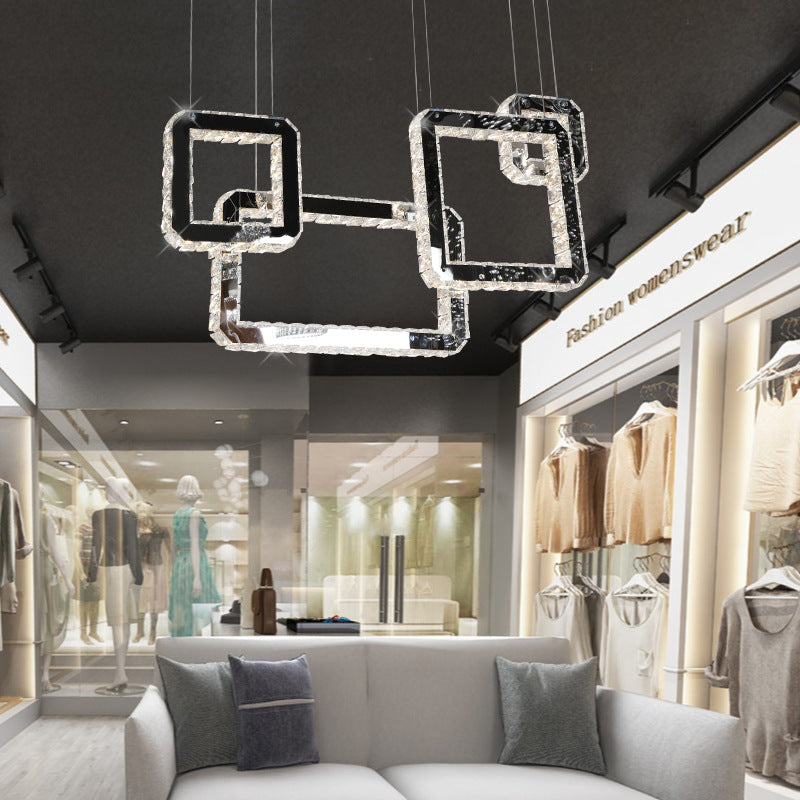Square Crystal Cluster Pendelleuchte minimalistische LED schwarze Hanglampe Kit für Living ROM