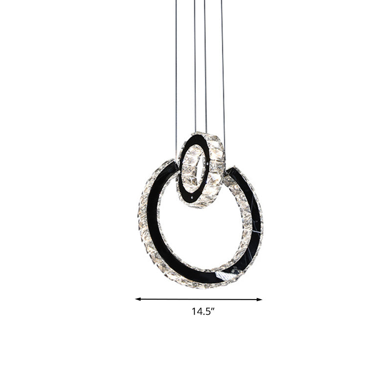 Minimalist Ring Crystal Chandelier Lighting Fixture LED Hanging Ceiling Light in Black