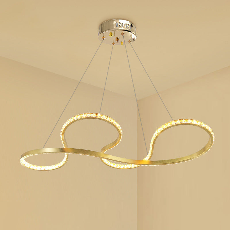 Gold Twist Kronleuchter Beleuchtung minimalistischer LED -Kristalldecke Anhänger Licht für Esszimmer in warmem/weißem Licht