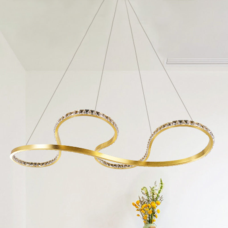 Gold Twist Kronleuchter Beleuchtung minimalistischer LED -Kristalldecke Anhänger Licht für Esszimmer in warmem/weißem Licht