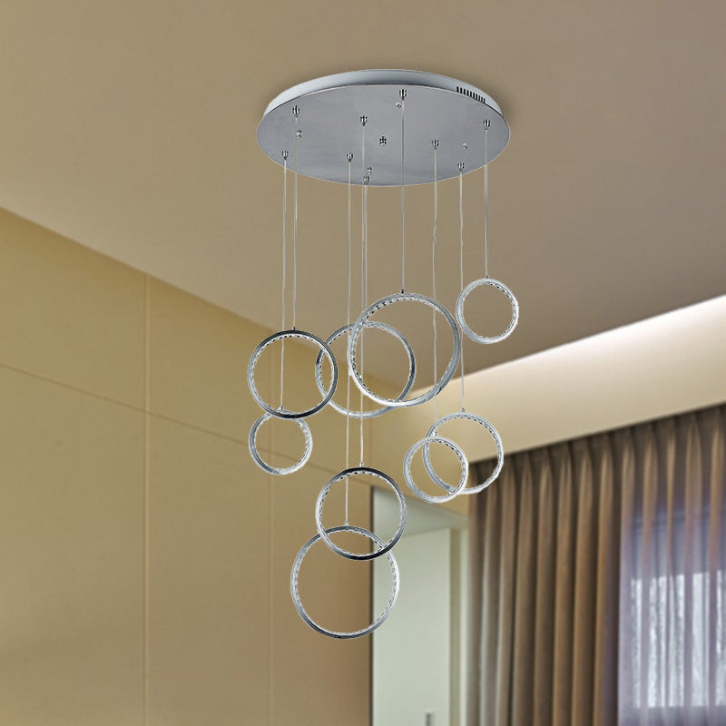 Circle Crystal Cluster Light Minimalista 9 luces Kit de lámpara colgante de níquel en luz cálida