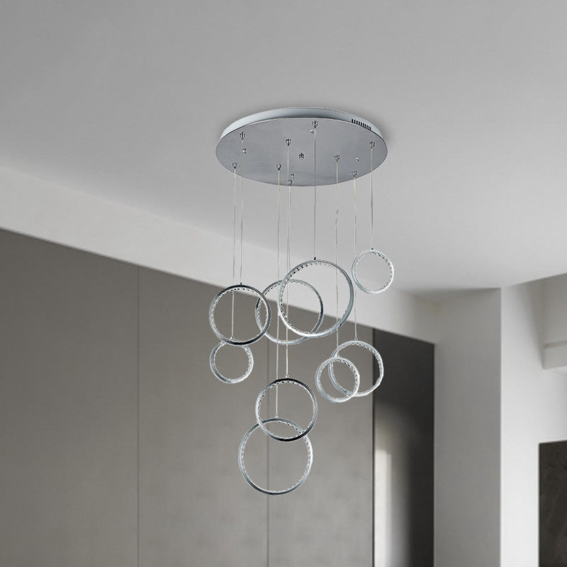 Circle Crystal Cluster Light Minimalista 9 luces Kit de lámpara colgante de níquel en luz cálida