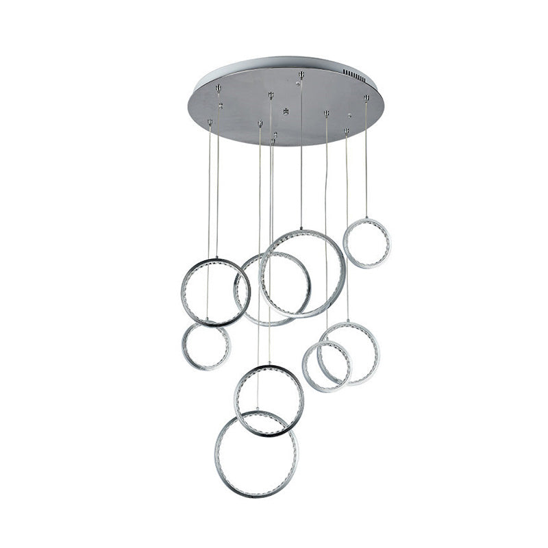 Circle Crystal Cluster Light Minimalista 9 luces Kit de lámpara colgante de níquel en luz cálida