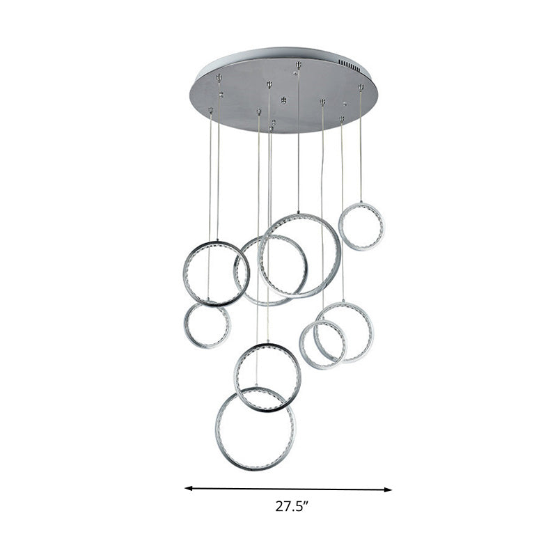 Circle Crystal Cluster Light Minimalista 9 luces Kit de lámpara colgante de níquel en luz cálida