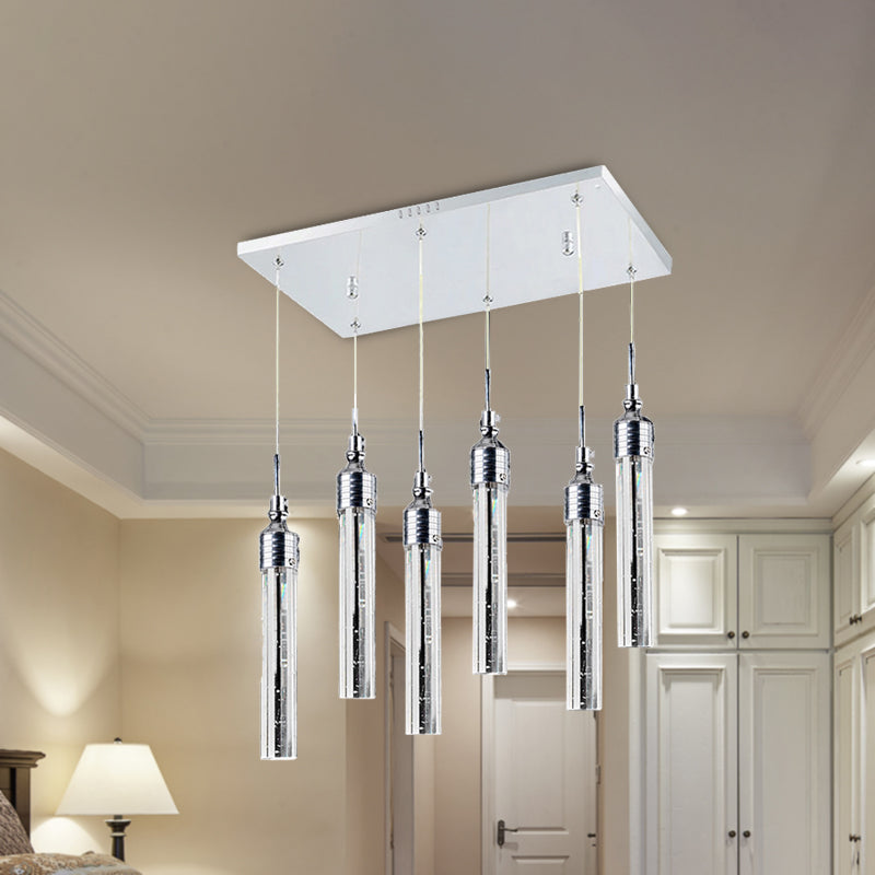 Tube dormitorio clúster colgante cristal 6 luces luz de techo colgante contemporánea en cromo, luz cálida/blanca