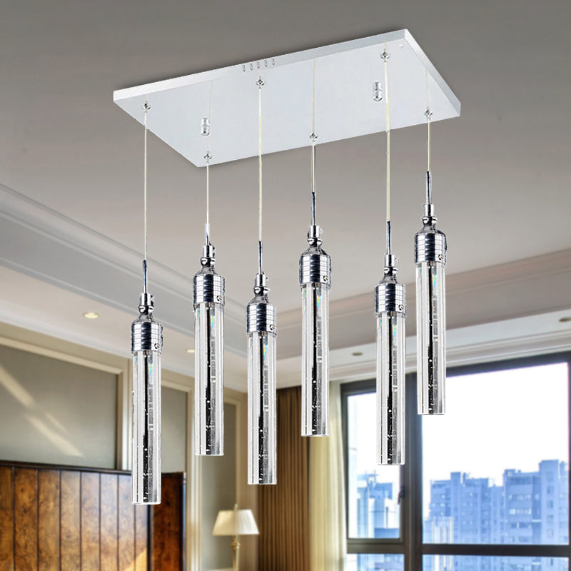 Tube dormitorio clúster colgante cristal 6 luces luz de techo colgante contemporánea en cromo, luz cálida/blanca