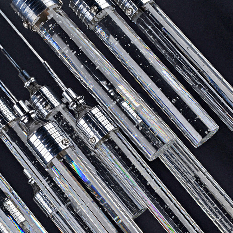 Tube dormitorio clúster colgante cristal 6 luces luz de techo colgante contemporánea en cromo, luz cálida/blanca