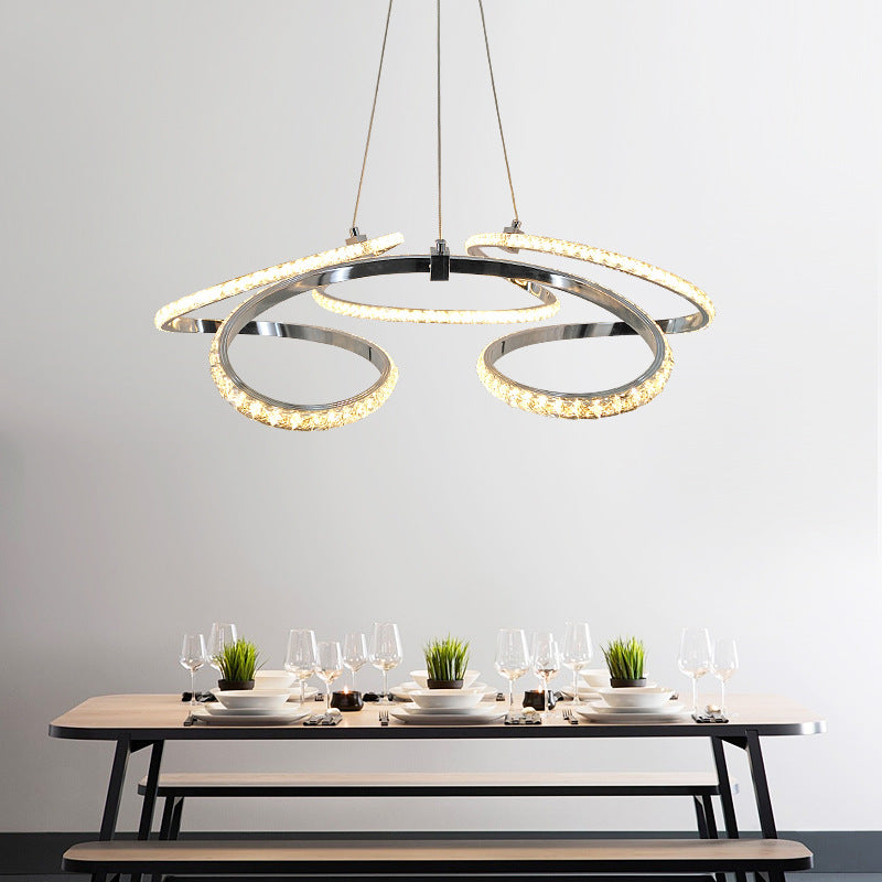 Twist Dining Room Deckenkraut Kristall LED Einfacher Suspension Anhänger in Chrom, warm/weißes Licht