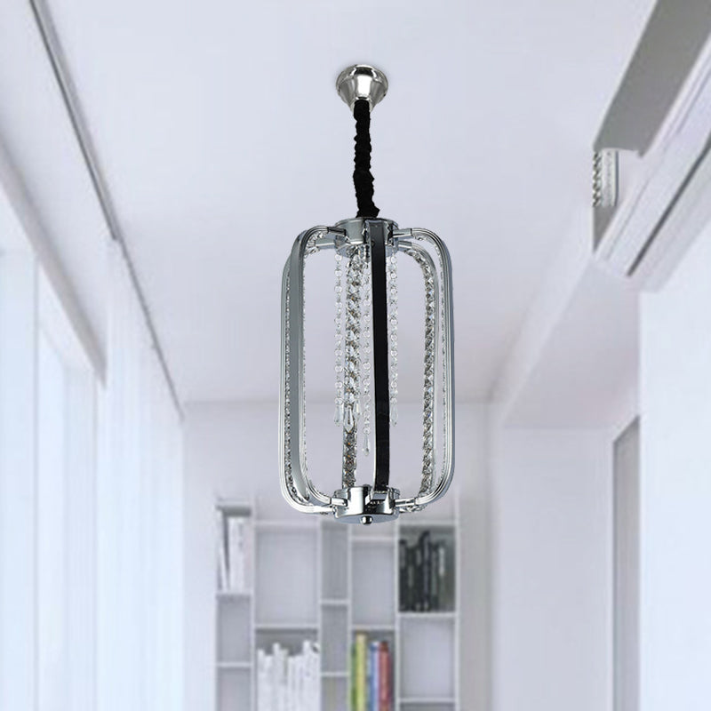 Lámpara colgante de cilindro minimalista Cristal 8 "/16" Lámpara de techo de dormitorio LED de ancho en plata para dormitorio