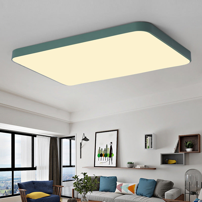 Quadrangle Flush Mount Fixture Macaron Style Metal Living Room LED Ceiling Light