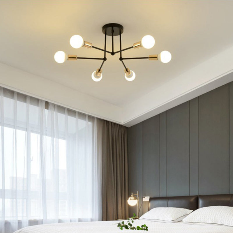 Multi-Lights Industrial Style Ceiling Light Open Bulb Iron Lamp Post Semi Flush-mount Lighting Fixture