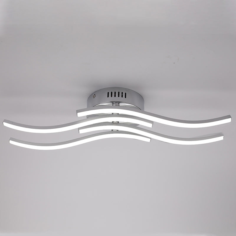 Aluminum Alloy Wave Shaped LED Ceiling Light Acrylic Shade Modern Simplicity Style Lighting Fixture in Sliver