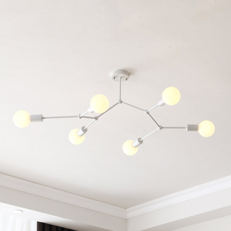 6-Lights Molecular Design Metal Chandelier Light Industrial Style Open Bulb Lighting Pendant for Bedroom Living Room
