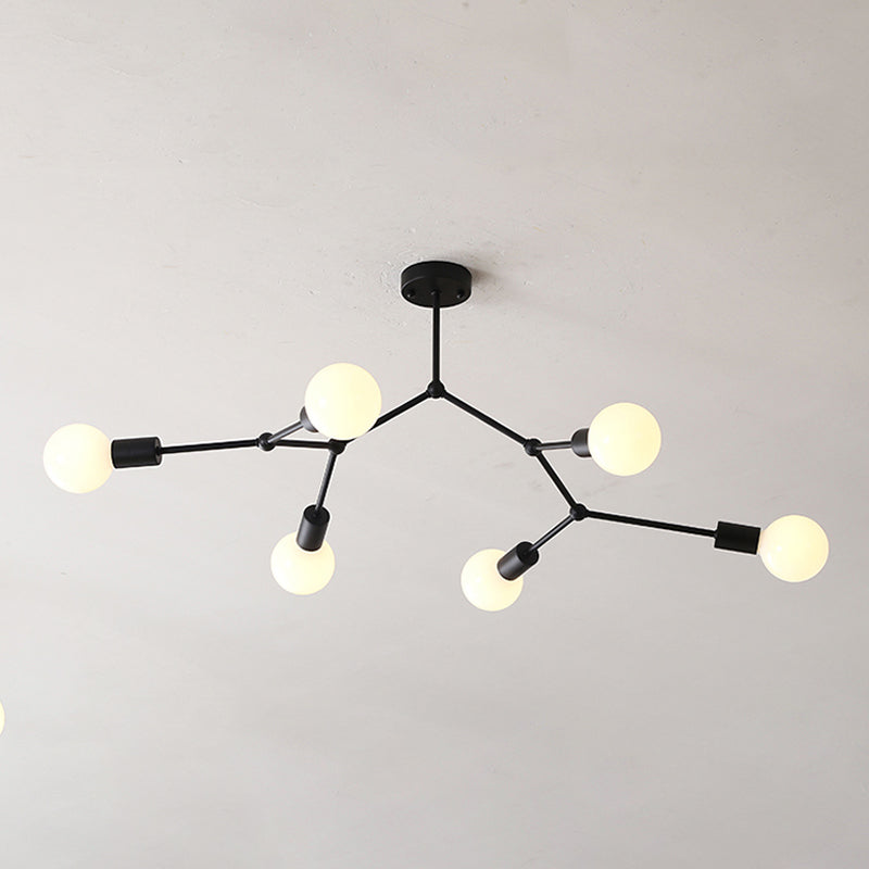 6-Lights Molecular Design Metal Chandelier Light Industrial Style Open Bulb Lighting Pendant for Bedroom Living Room