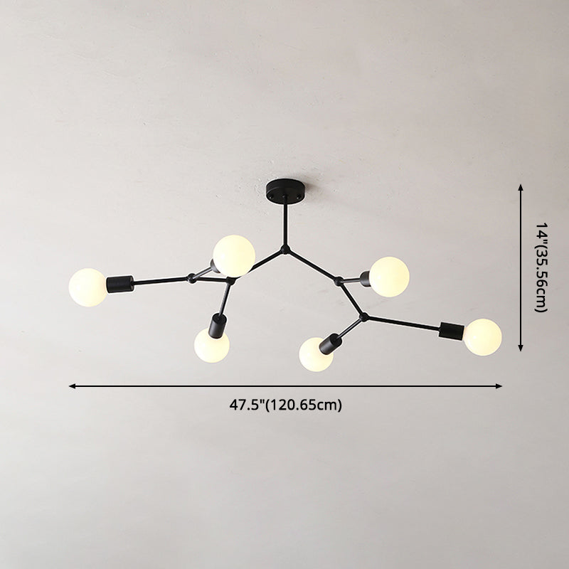 Diseño molecular de 6 luces Candelera de metal Ligero Estilo industrial Colgante de iluminación de bombilla abierta para sala de estar de dormitorio