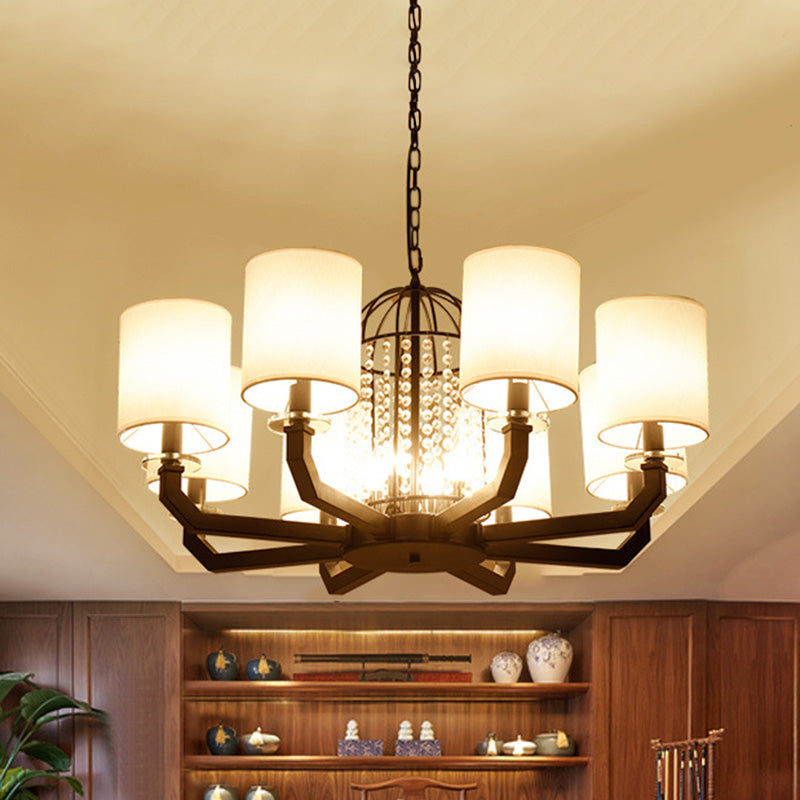 Minimalistische Drum Kristall Kronleuchter Beleuchtung 9/12 Lichter hängende Anhänger mit weißem Stofffarben