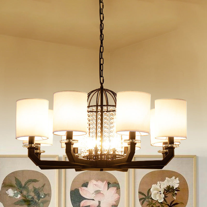 Minimalistische Drum Kristall Kronleuchter Beleuchtung 9/12 Lichter hängende Anhänger mit weißem Stofffarben