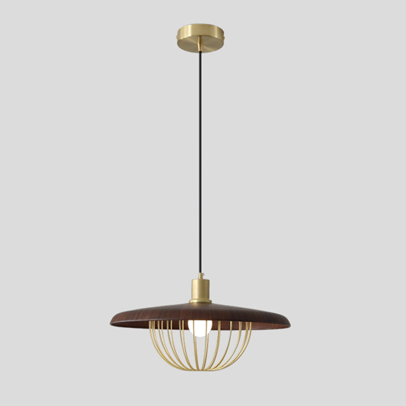 1-leichte hölzerne Einfachheit hängende Licht mit goldenem Eisenkäfig Schatten moderne Schlafzimmerbeleuchtung