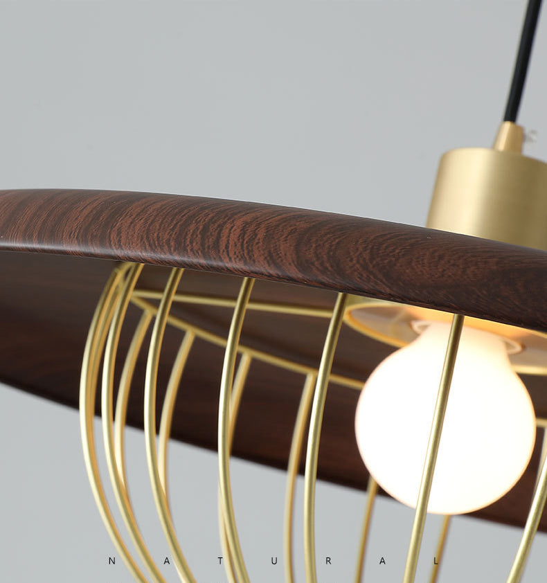 Simplicità in legno a 1 luce Ampiccare la luce con gamba di ferro oro Morda moderna Aione per camera da letto moderna
