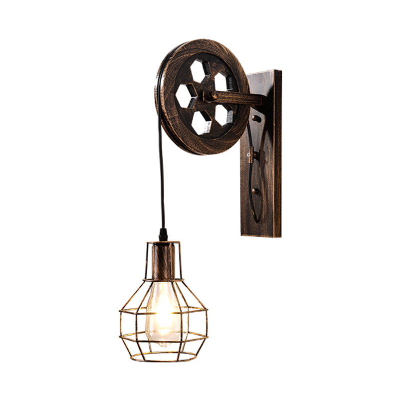 Vintage Industrial Pulley Plug-In Wall Sconce Lights Metallic Wall Sconce Lighting for Restaurant