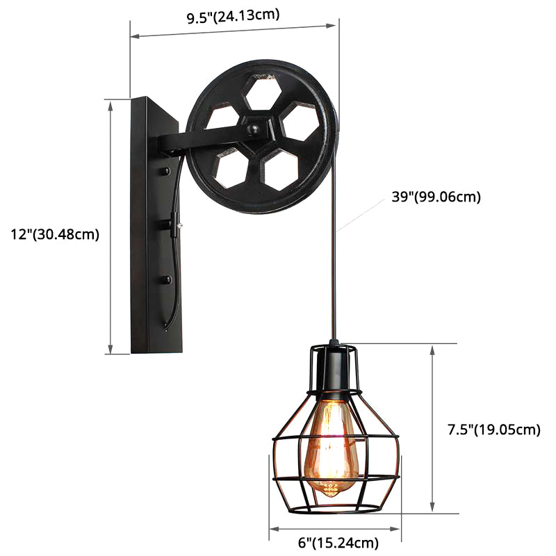 Vintage Industrial Pulley Plug-In Wall Sconce Lights Metallic Wall Sconce Lighting for Restaurant
