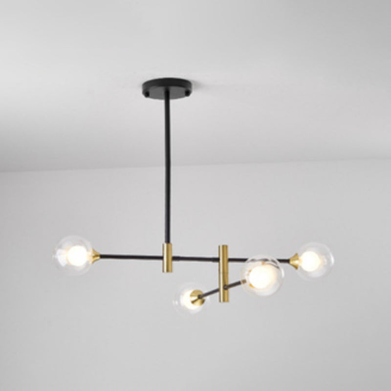 Modern Metal Hanging Chandelier Light Glass Shade Ceiling Chandelier in Black for Living Room