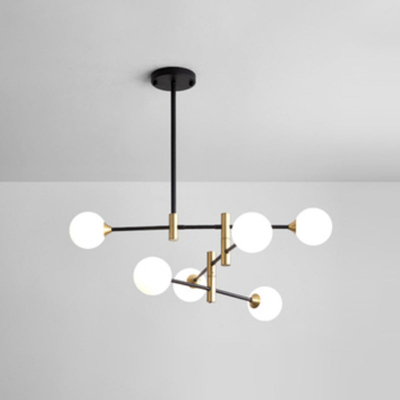Modern Metal Hanging Chandelier Light Glass Shade Ceiling Chandelier in Black for Living Room