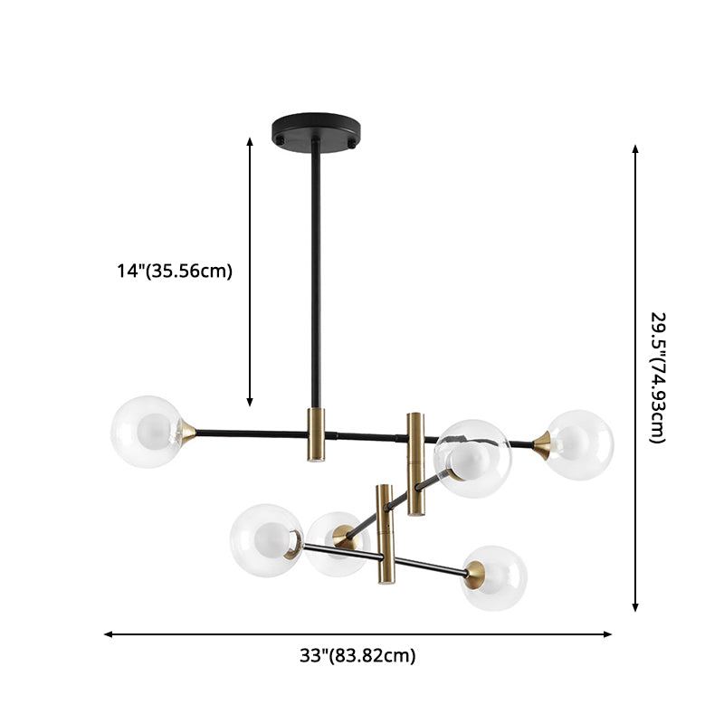 Modern Metal Hanging Chandelier Light Glass Shade Ceiling Chandelier in Black for Living Room