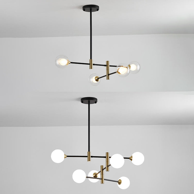Modern Metal Hanging Chandelier Light Glass Shade Ceiling Chandelier in Black for Living Room