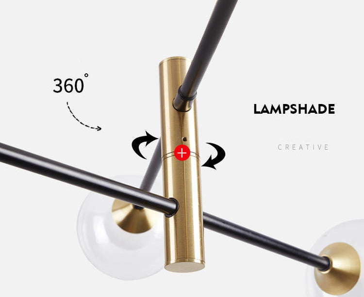 Modern Metal Hanging Chandelier Light Glass Shade Ceiling Chandelier in Black for Living Room