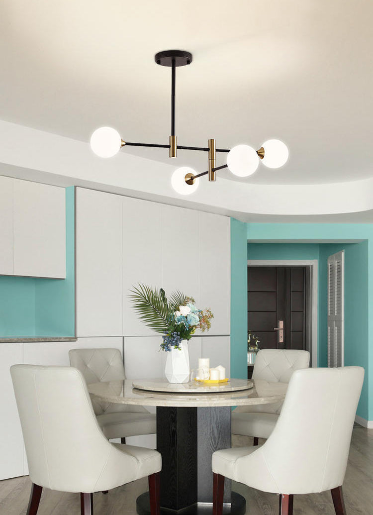 Modern Metal Hanging Chandelier Light Glass Shade Ceiling Chandelier in Black for Living Room