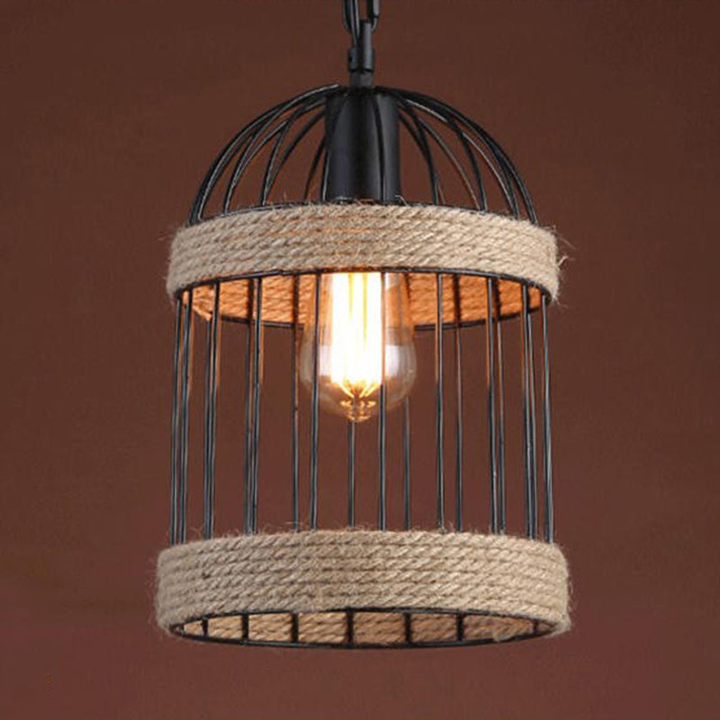 Corda beige a sospensione kit luce uccello gabbia in stile vintage lampada appesa per il ristorante