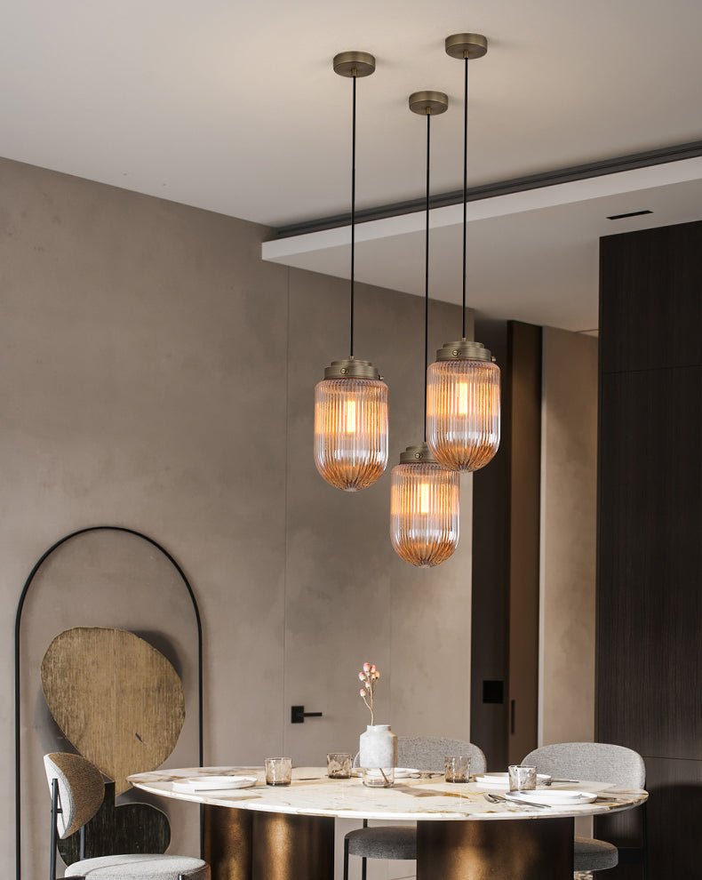 Geribbelde glazen ovale hanger lamp postmodern 1-licht plafondlicht voor eetkamer