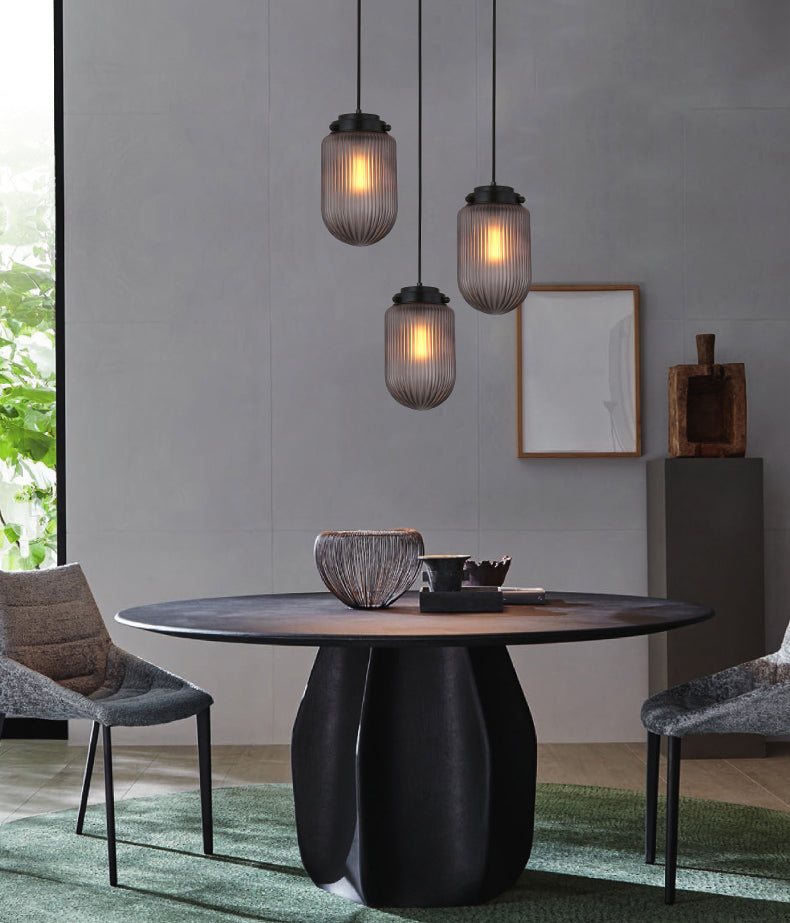 Geribbelde glazen ovale hanger lamp postmodern 1-licht plafondlicht voor eetkamer