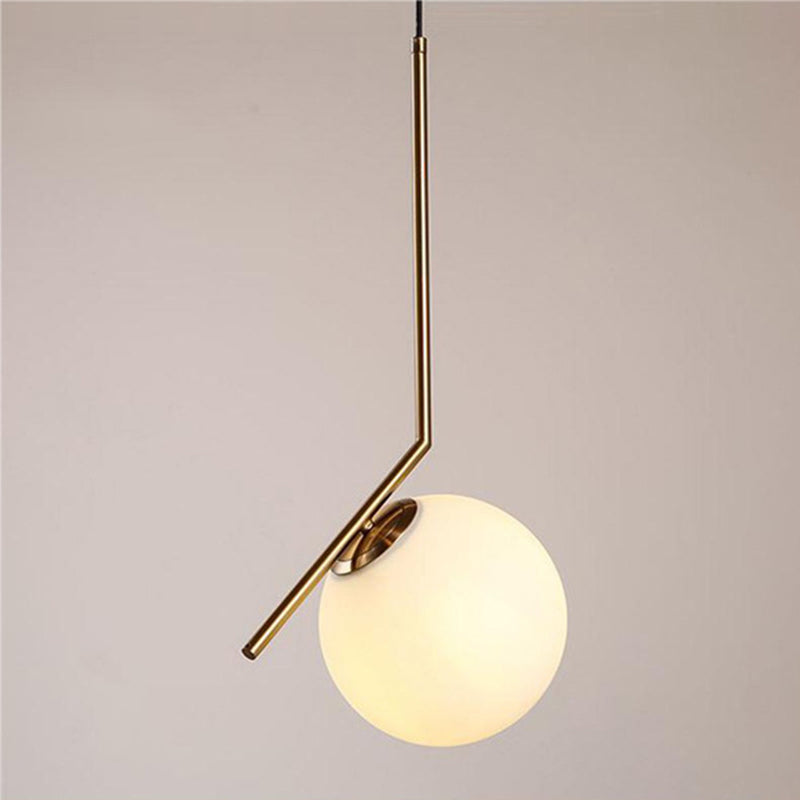 Cream Glass Globe Suspension Lamp Minimalist 1 Head Pendant Light Fixture for Restaurant