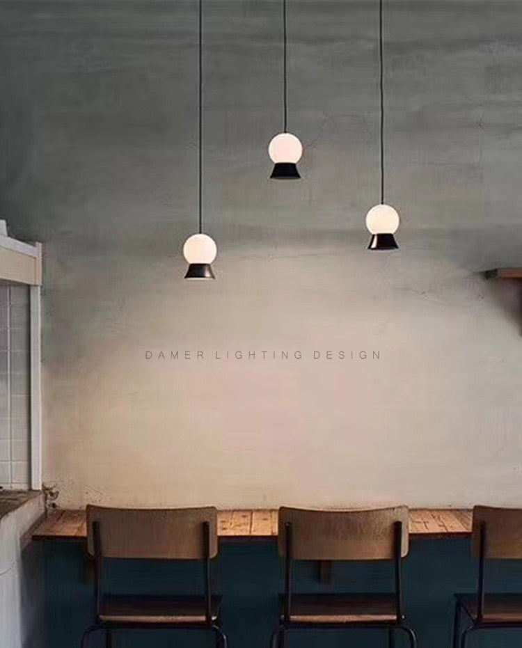 Mini Ball LED Coste Simplicidad White Glass 1 Bulbo Cena colgando Luz en negro