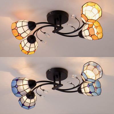 Bol en vitrail semi-affleurant de style Tiffany, 4 têtes, semi-encastré en bleu/orange pour chambre à coucher