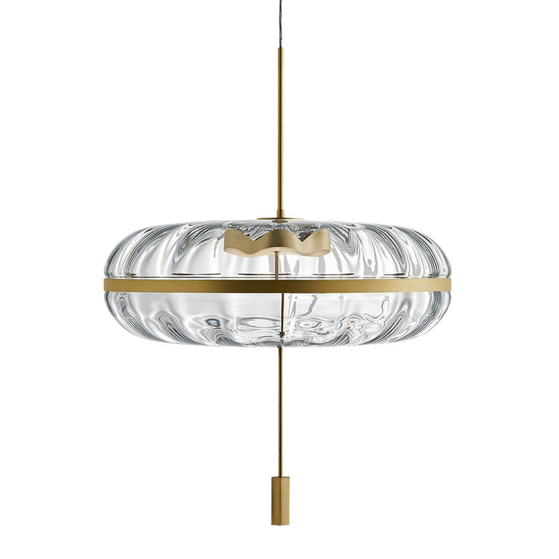 Rippled Glass Pumpkin Shaped Pendant Minimalist Brass LED Ceiling Light for Dining Room