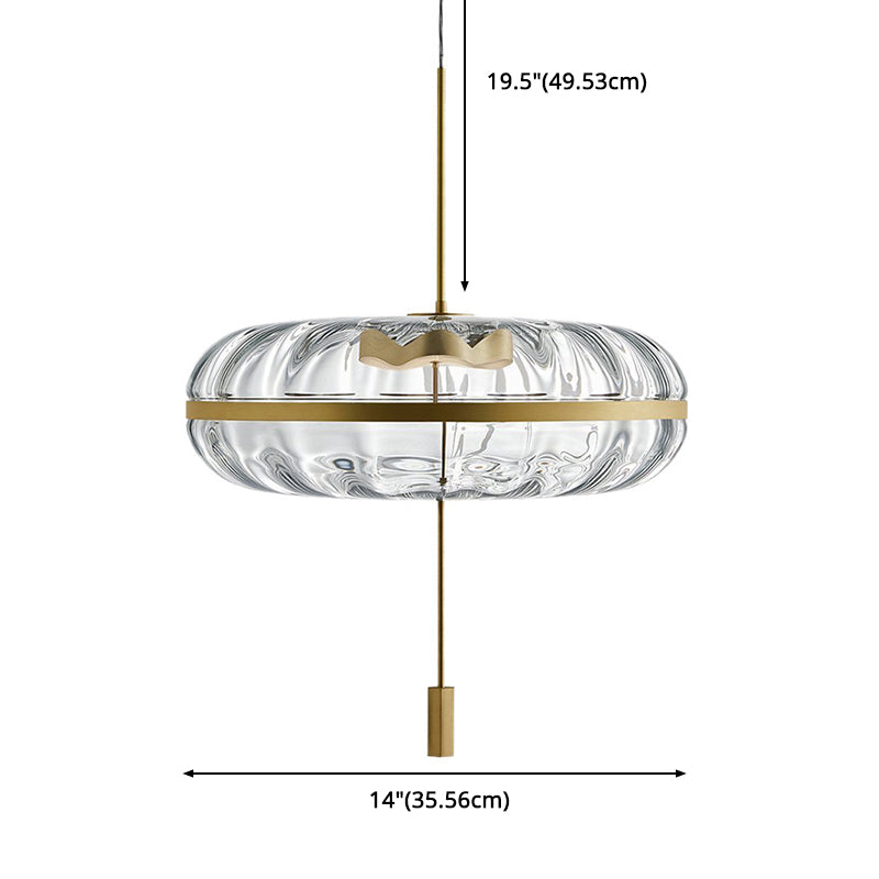 Rippled Glass Pumpkin Shaped Pendant Minimalist Brass LED Ceiling Light for Dining Room