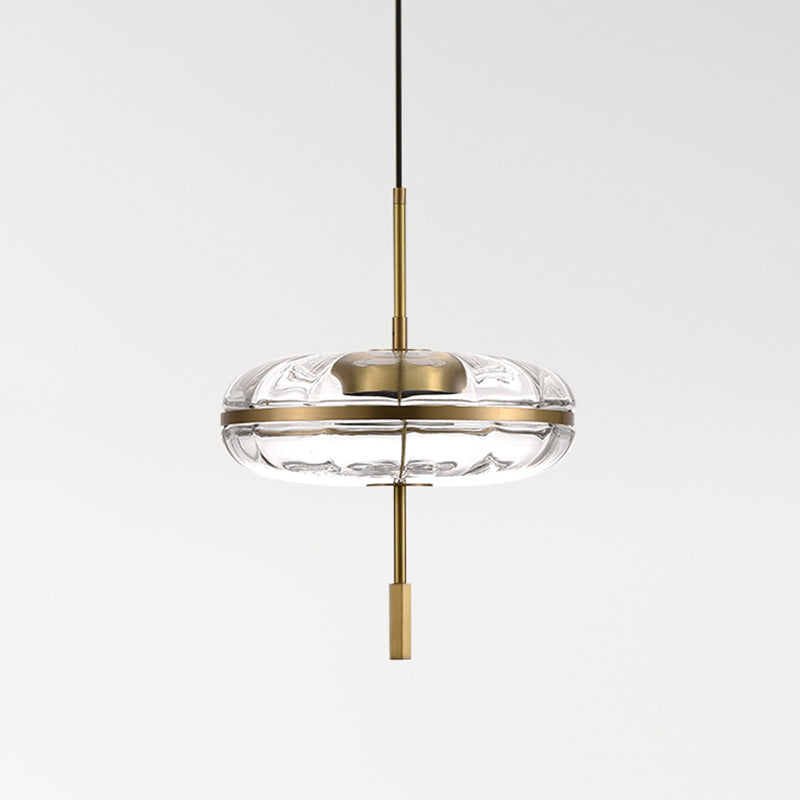Rippled Glass Pumpkin Shaped Pendant Minimalist Brass LED Ceiling Light for Dining Room