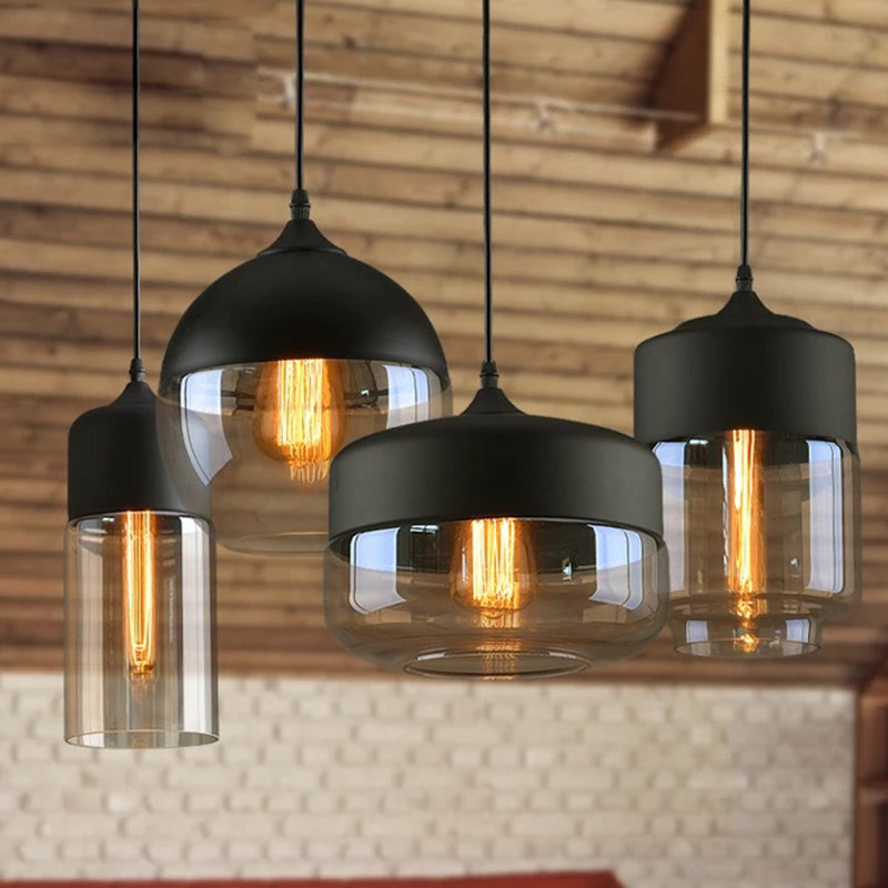 Schattiertes Glashängele Leuchte Industrierestaurant Deckenheize Anhänger Licht in Schwarz