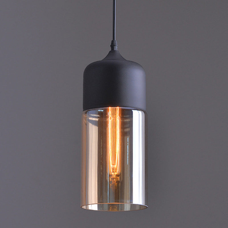 Luz de lámpara colgante de vidrio sombreado Luz de techo de techo de restaurante industrial en negro