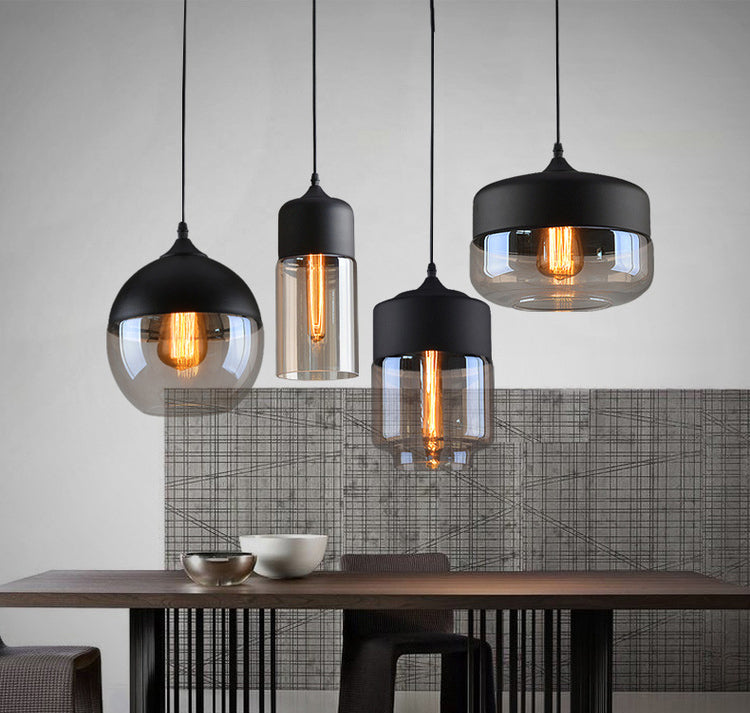 Luz de lámpara colgante de vidrio sombreado Luz de techo de techo de restaurante industrial en negro