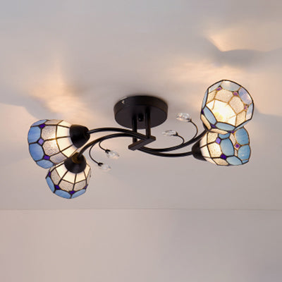 Bol en vitrail semi-affleurant de style Tiffany, 4 têtes, semi-encastré en bleu/orange pour chambre à coucher
