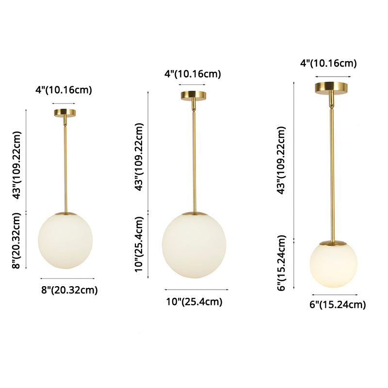 1-licht witte glasbol hanglamp gouden moderne stijl hangende verlichting met 43,3 "gesuspendeerde paal