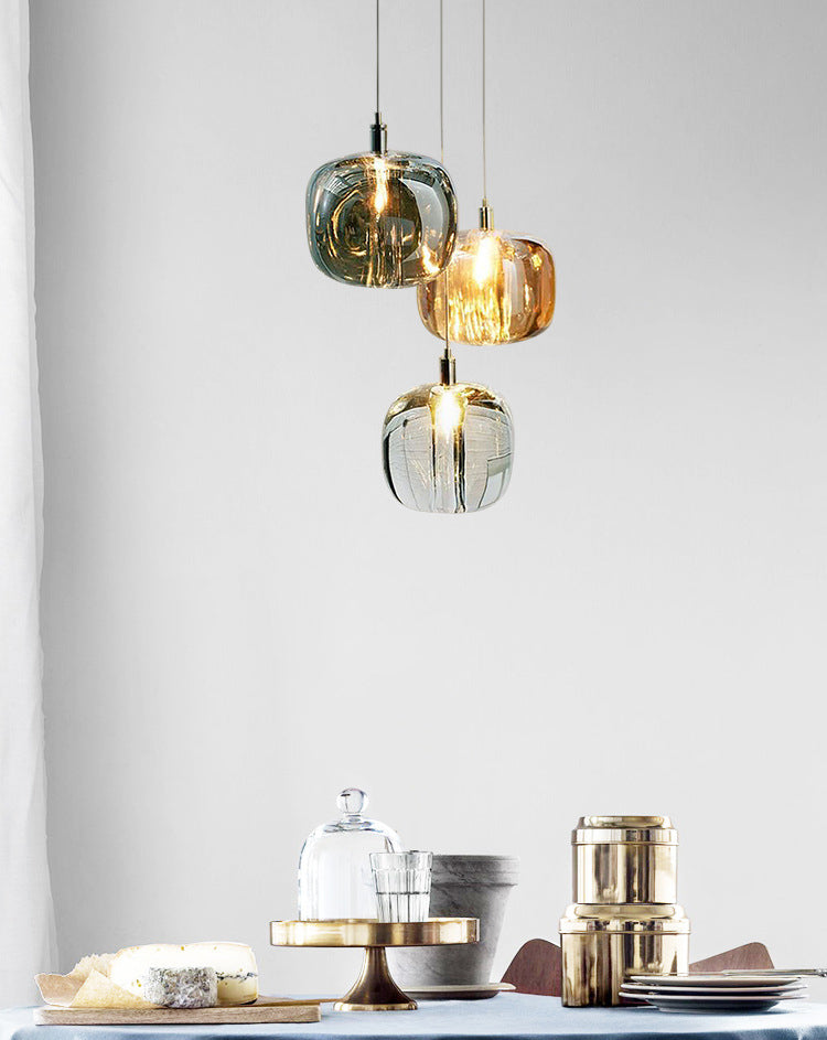 Glass Block Ceiling Pendant Light 1 Light Creative Hanging Light for Living Room Bar