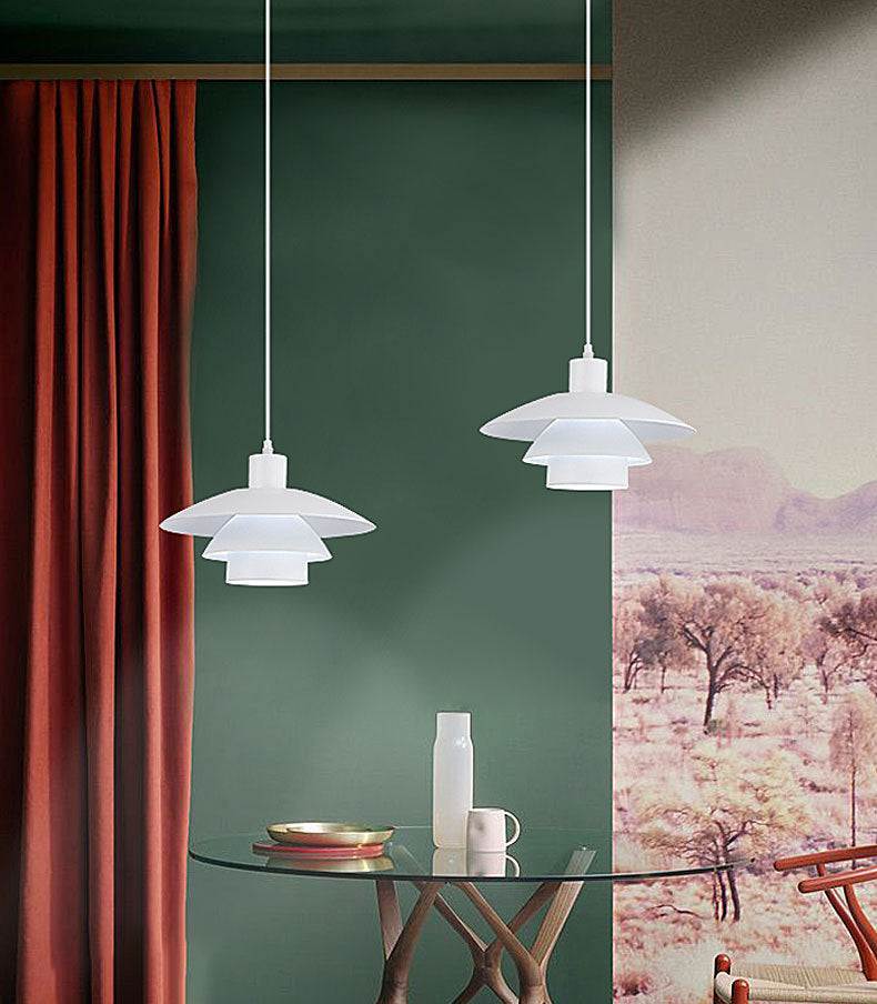 Diseño de capas blancas puras luz colgante de 1 luces Minimalismo Nórdico estilo de iluminación suspendida para cafetería
