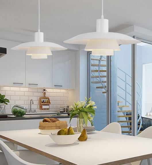 Diseño de capas blancas puras luz colgante de 1 luces Minimalismo Nórdico estilo de iluminación suspendida para cafetería
