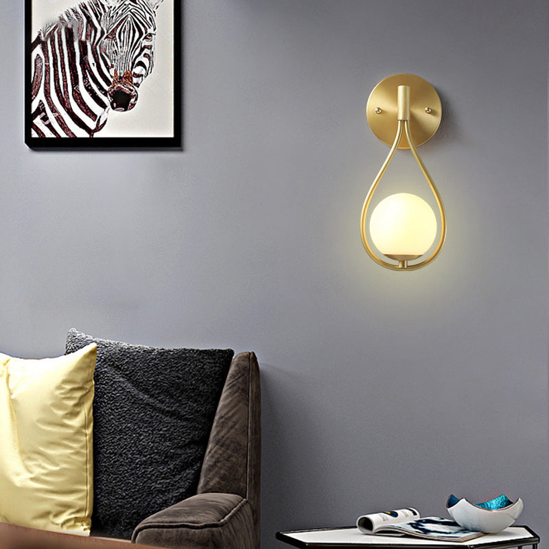 10.6 Inches Height Brass Wall Sconce with Frosted White Glass Shade Nordic Simplicity Style Wall Mount Lamp in Gold
